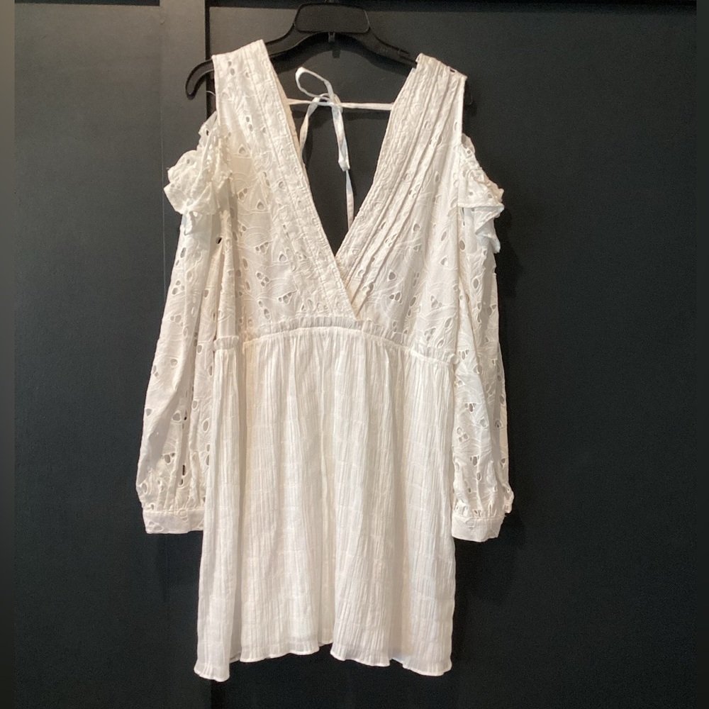 IRO Meila eyelet white cotton mini cold shoulder Longsleeve Mini dress 38 nwt - Picture 10 of 14